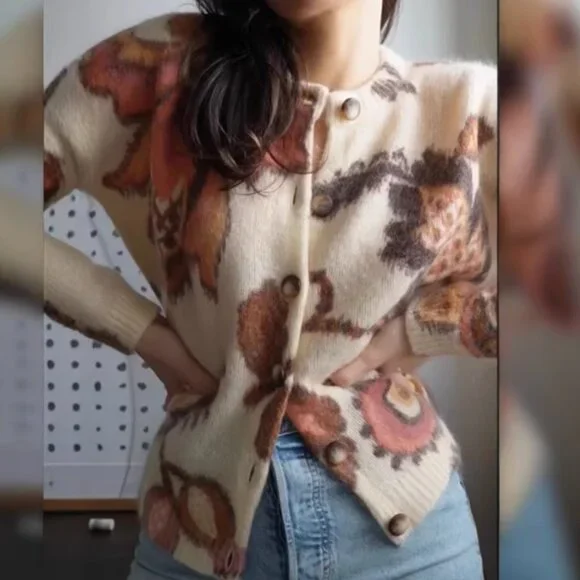 BEST Sezane Manea Cardigan L/XL/XXL Merveille Print Mohair Sweater Knit French - Picture 6 of 14